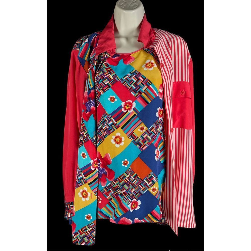 KOOS of Course Silk Blouse Two Piece Suit Shirt Dress Tank Top Versace like Prin